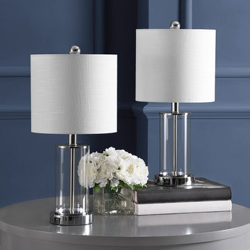 Abner 21" Glass Modern Contemporary USB Charging LED Table Lamp - JONATHAN Y